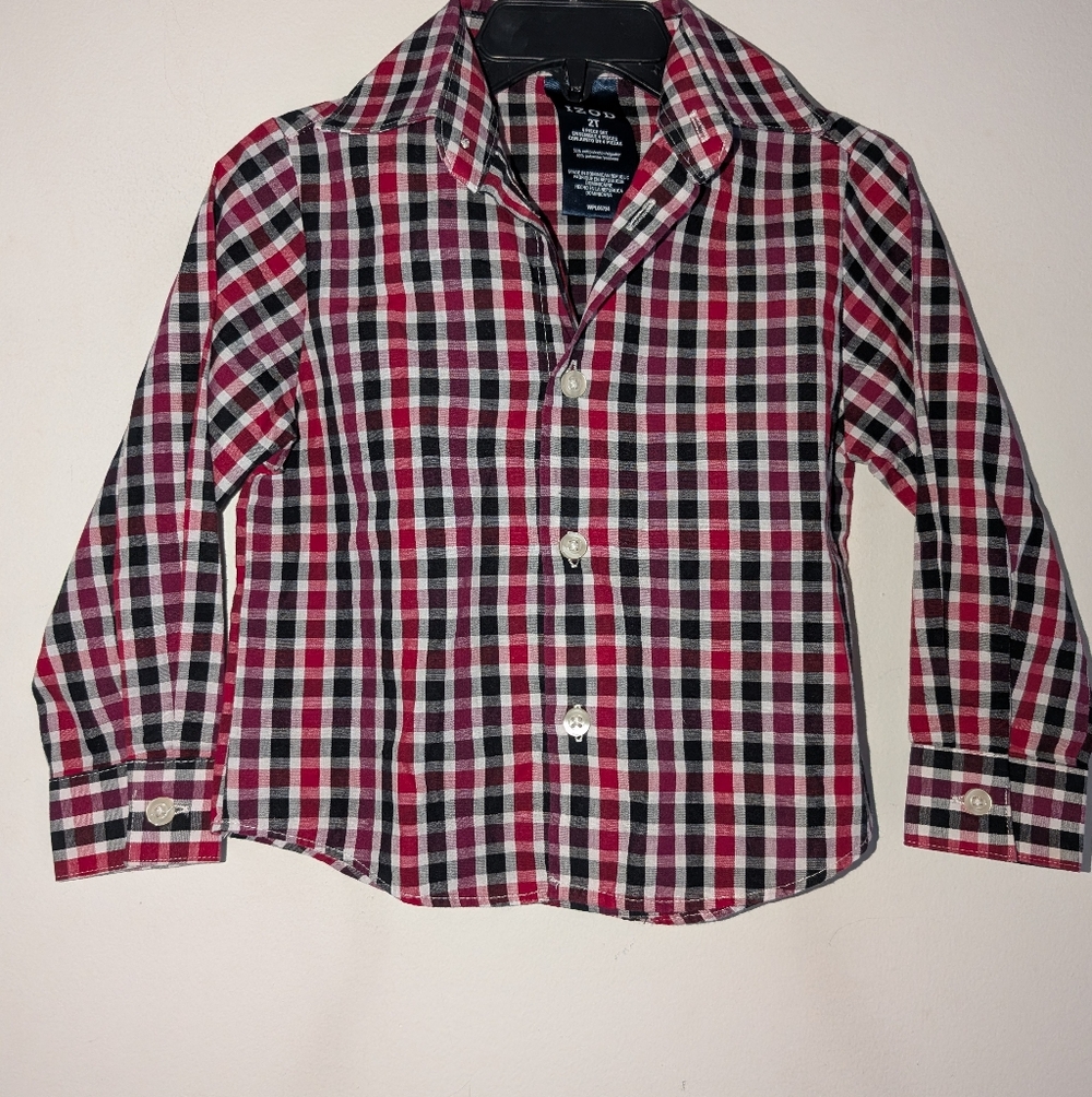 IZOD Toddler Boy's Long Sleeve Button-up Collared Checkered Shirt - Size 2T
